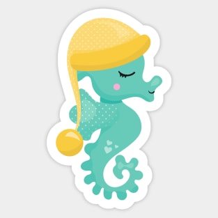 Cute Seahorse, Green Seahorse, Sleeping Seahorse Sticker